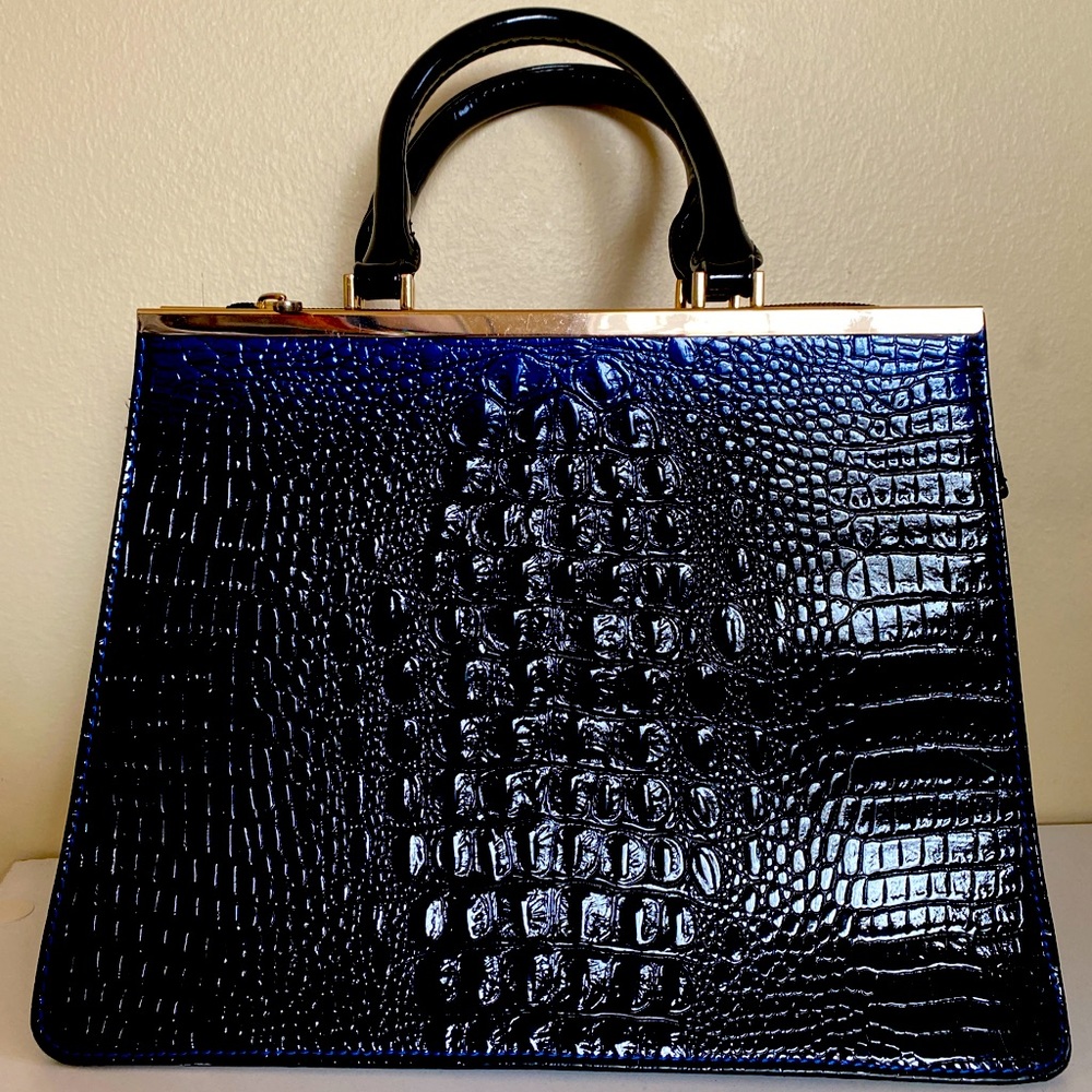 Black/blue iridescent crocodile bag by David Jones